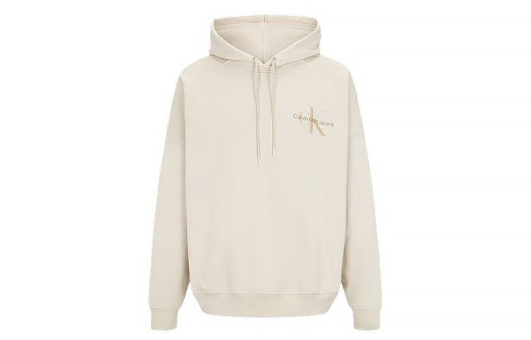 Calvin Klein Letter Print Oversized Fleece Hoodie Beige Unisex J400191-ACF