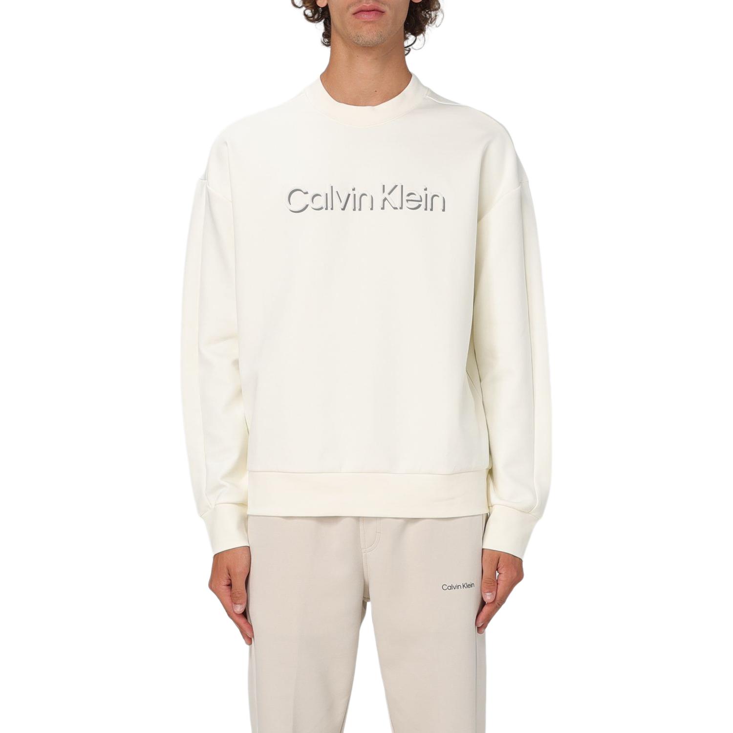 Calvin Klein Logo Crewneck Pullover Long-Sleeve Sweatshirt White () K10K113081-YAT