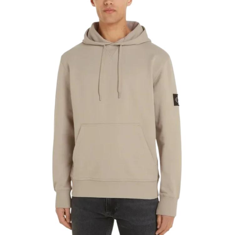 Calvin Klein Logo Drawstring Hoodie Beige Long Sleeve Sweater J30J323430-PED