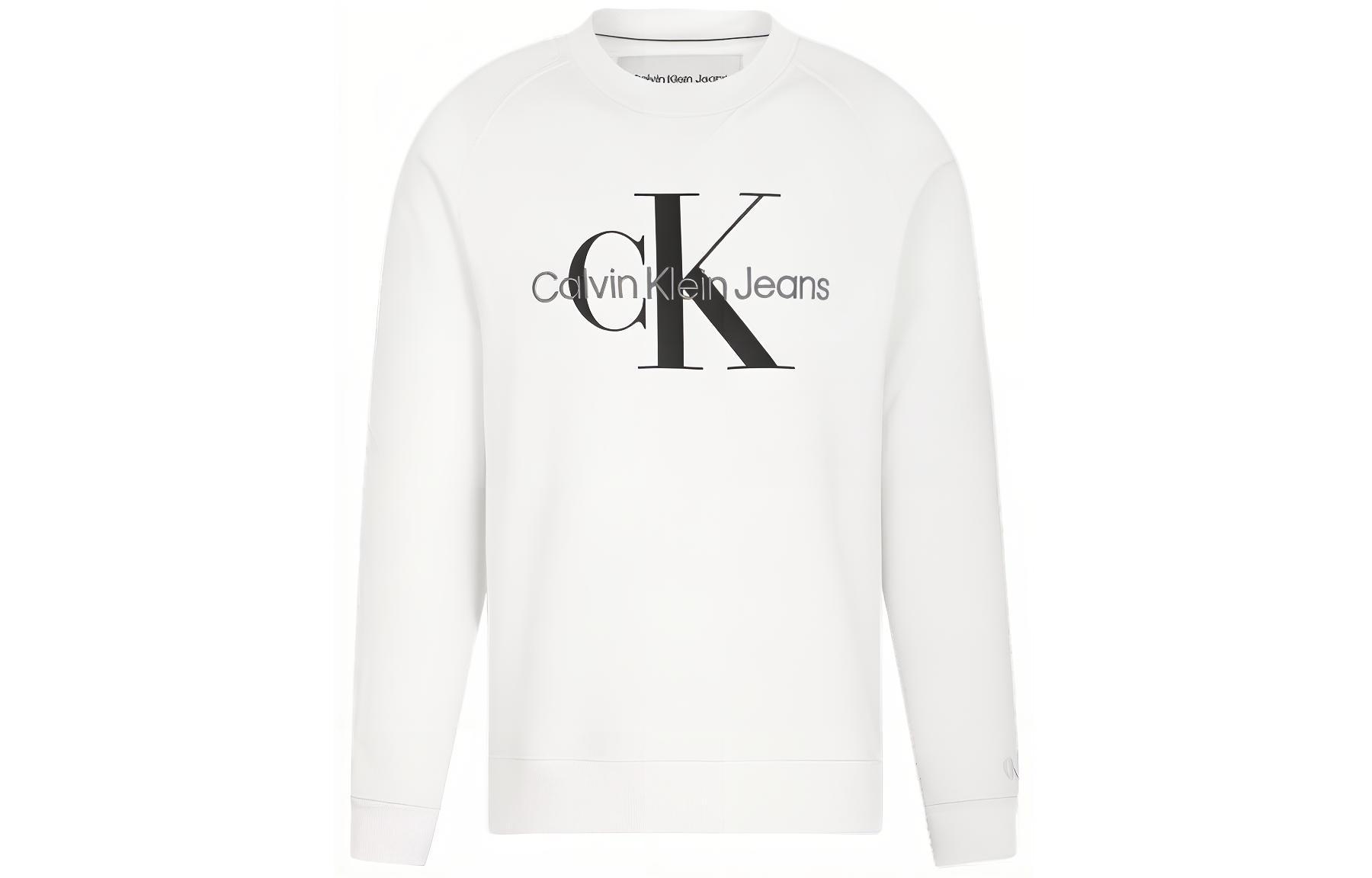 Calvin Klein Logo Embroidered Crewneck Pullover Sweatshirt White Casual J320787-YAF