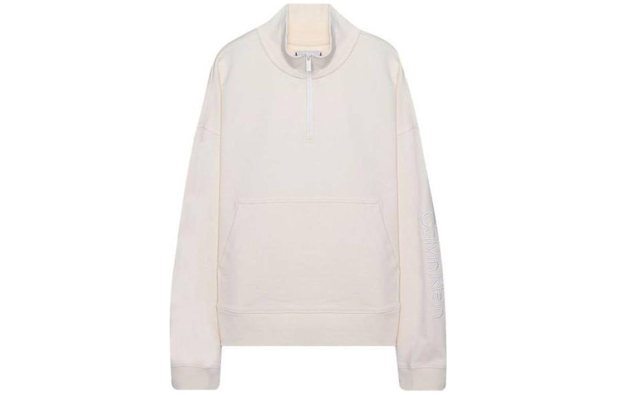 Calvin Klein Logo Embroidered Half-Zip Stand Collar Loose Sweatshirt White Mens 40JM234-100