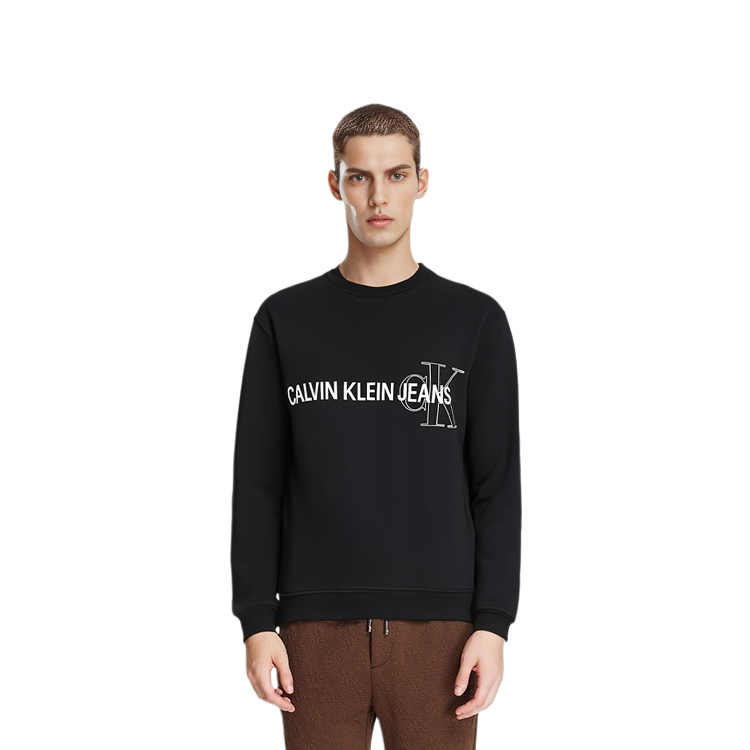 Sizing Calvin Klein 徽標圖案圓領長袖運動衫 J30J318181-BEH