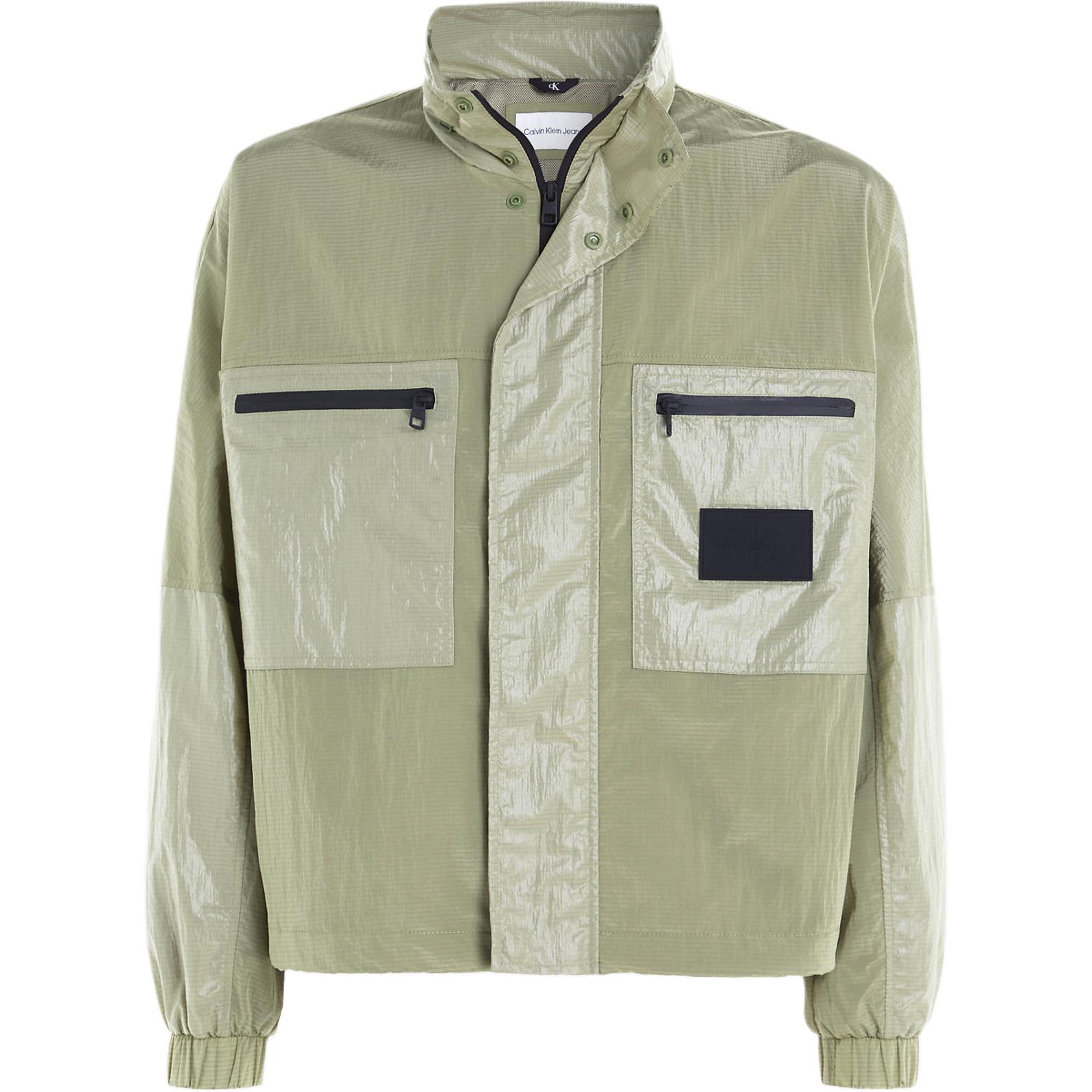Calvin Klein Logo High Collar Crinkled Loose Jacket Olive Green ( Euro Fit) J30J324663-LIX
