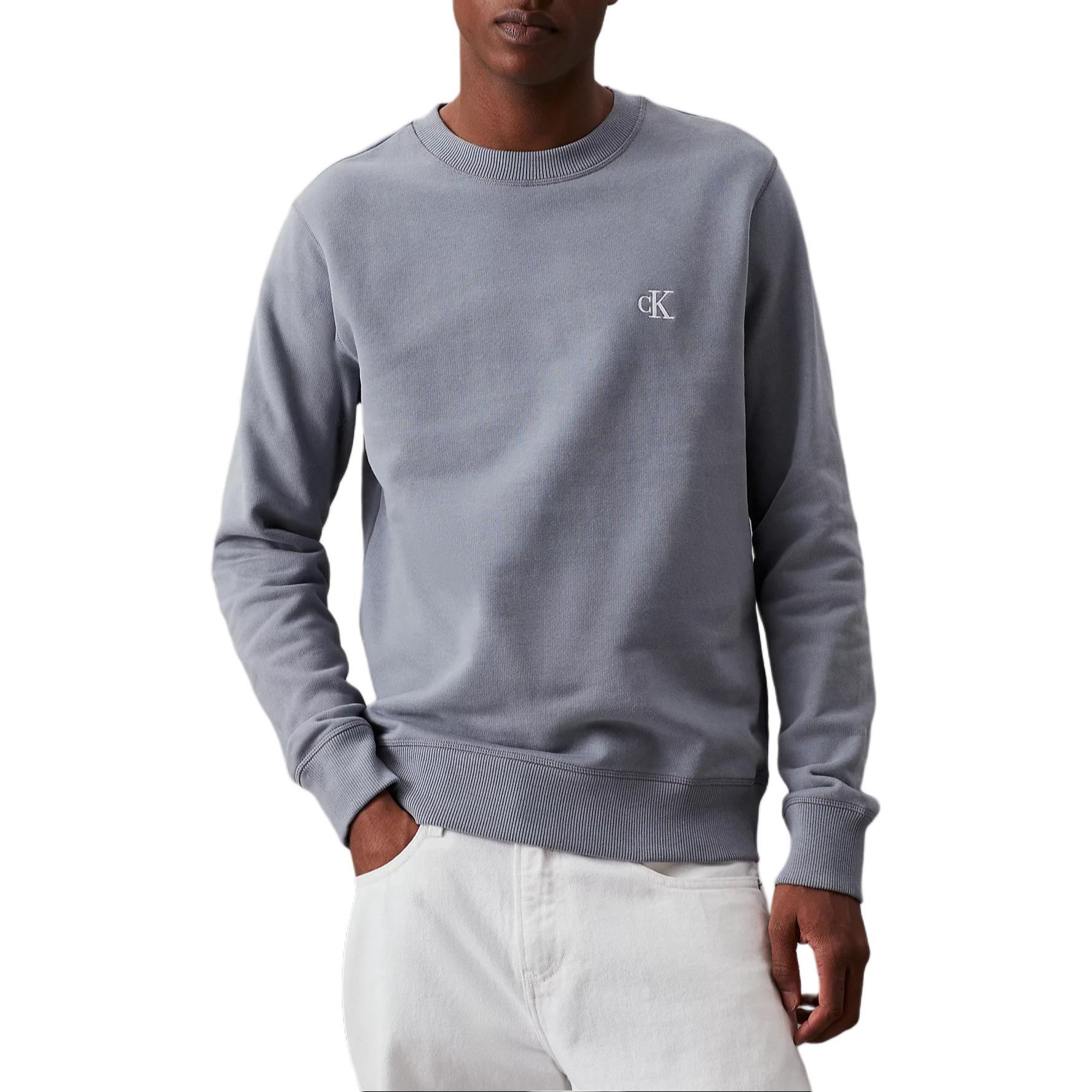 Calvin Klein Logo Minimalist Crewneck Casual Long-Sleeve Sweatshirt Blue Gray J30J325943-PN6