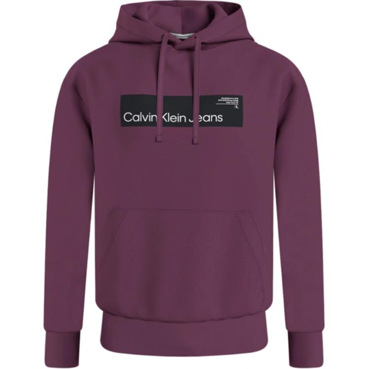 Calvin Klein Logo Oversized Hooded Pullover Sweatshirt Men Purple Red J30J324106-VAC