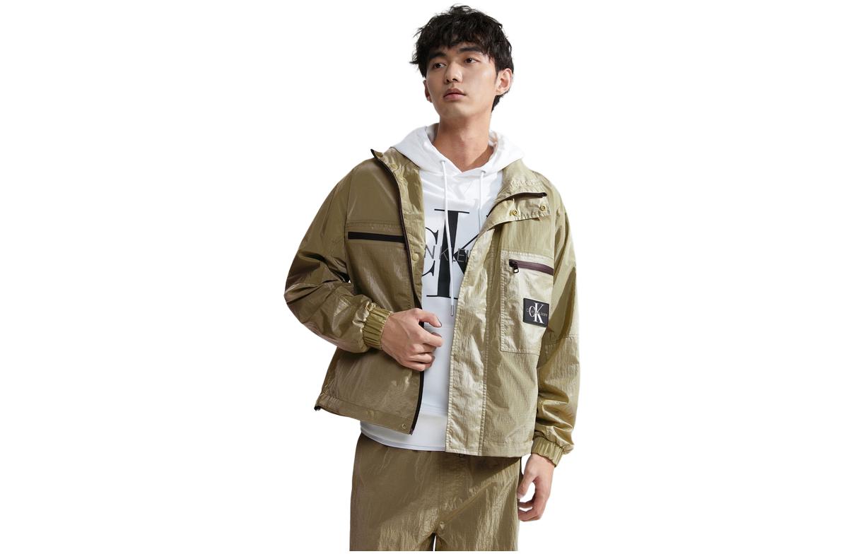 Calvin Klein Logo Patch Zip-Up Hoodie Jacket Men’s Sage Green. J324663-LIX