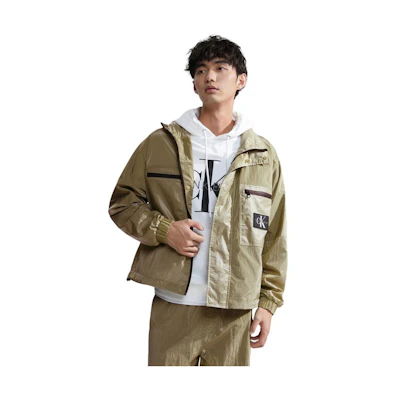 Calvin Klein Logo Patch Zip-Up Hoodie Jacket Men’s Sage Green. J324663-LIX