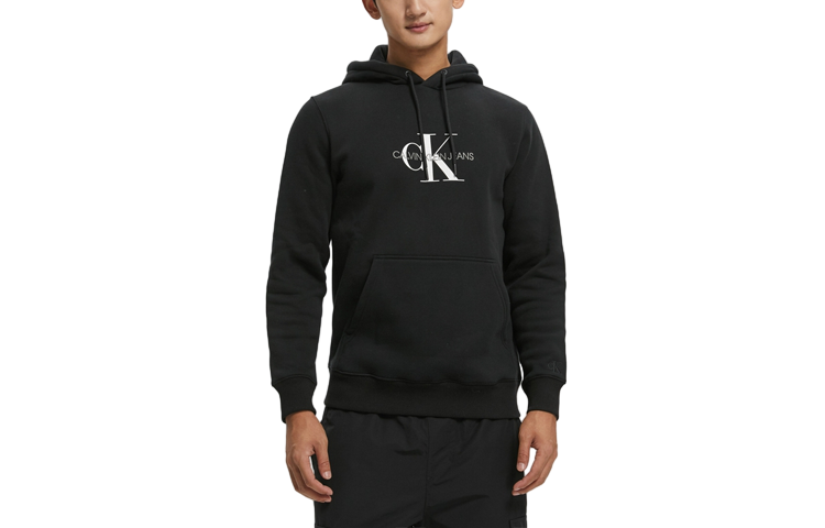 Calvin Klein Logo Pattern Drawstring Overlap Hoodie Unisex Black J400139-BEH