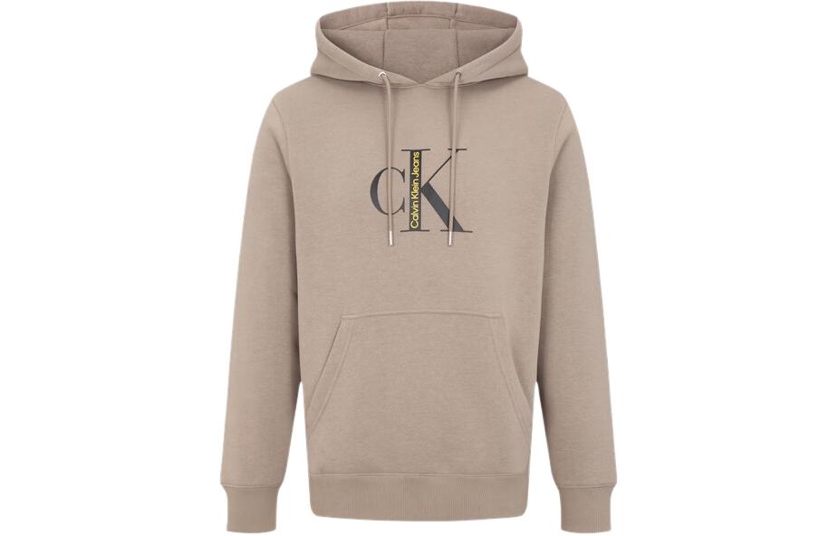 Calvin Klein Logo Print Brown Hoodie Unisex Warm Long-Sleeve Pullover J323238-A03