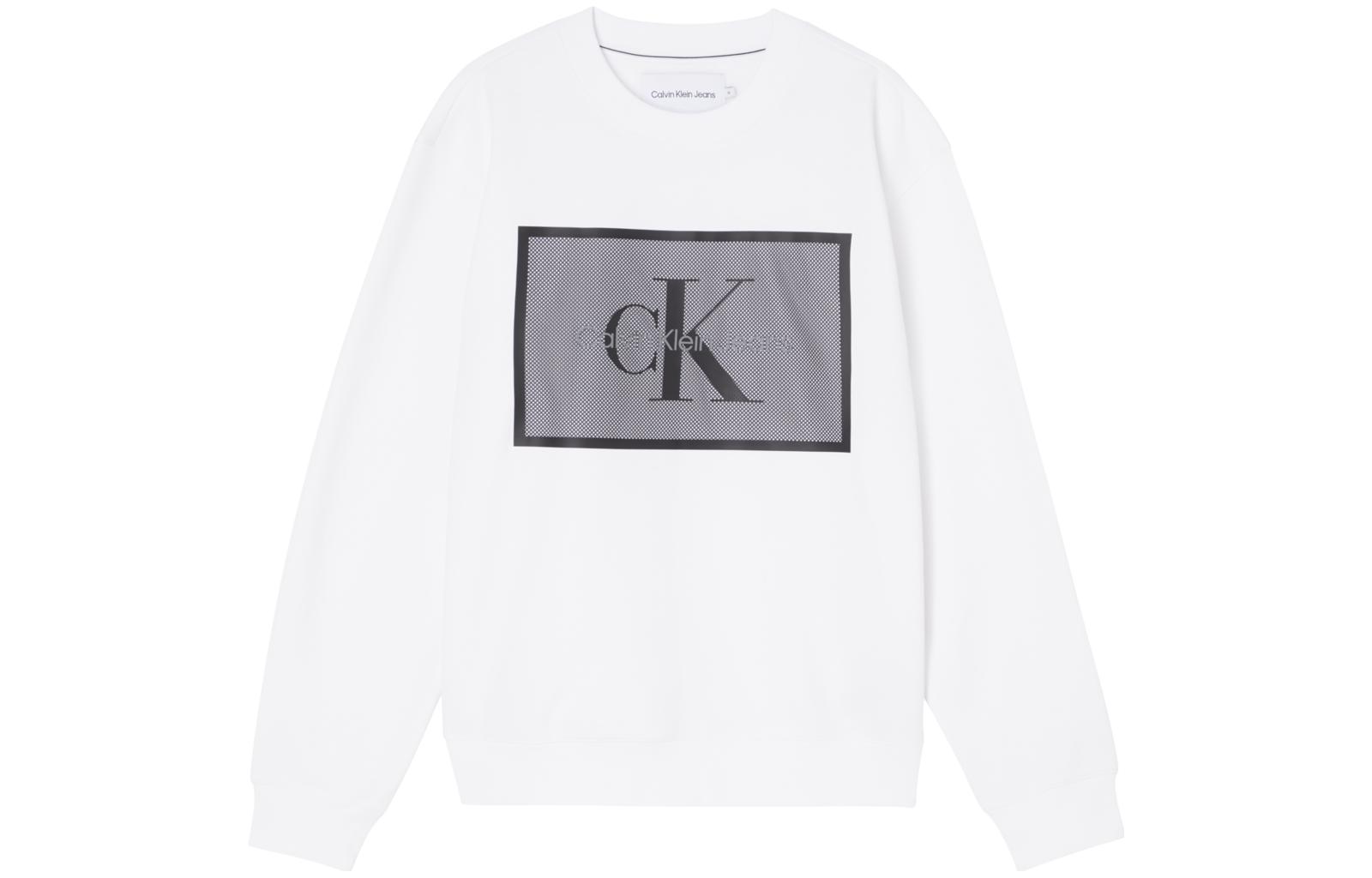 Calvin Klein Logo Print Crewneck Long-Sleeve Sweatshirt White J30J321880YAF