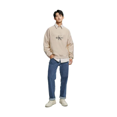 Calvin Klein Logo Print Crewneck Sweatshirt Beige Mens J321893-ACF