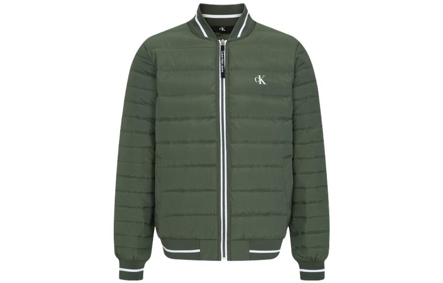Calvin Klein Logo Print Down Jacket Army Green  Bomber Style. J322997
