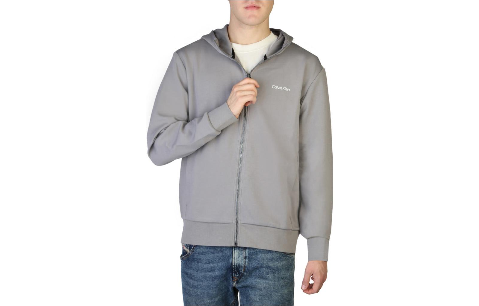Calvin Klein Logo Print Gray Zip-Up Hoodie Jacket for Men K10K109697-PQ6