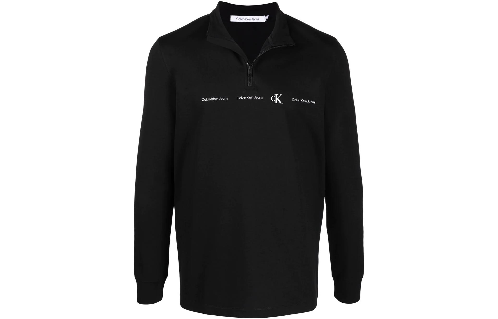 Calvin Klein Logo Print Half-Zip Knit Pullover Black J30J319692-BEH