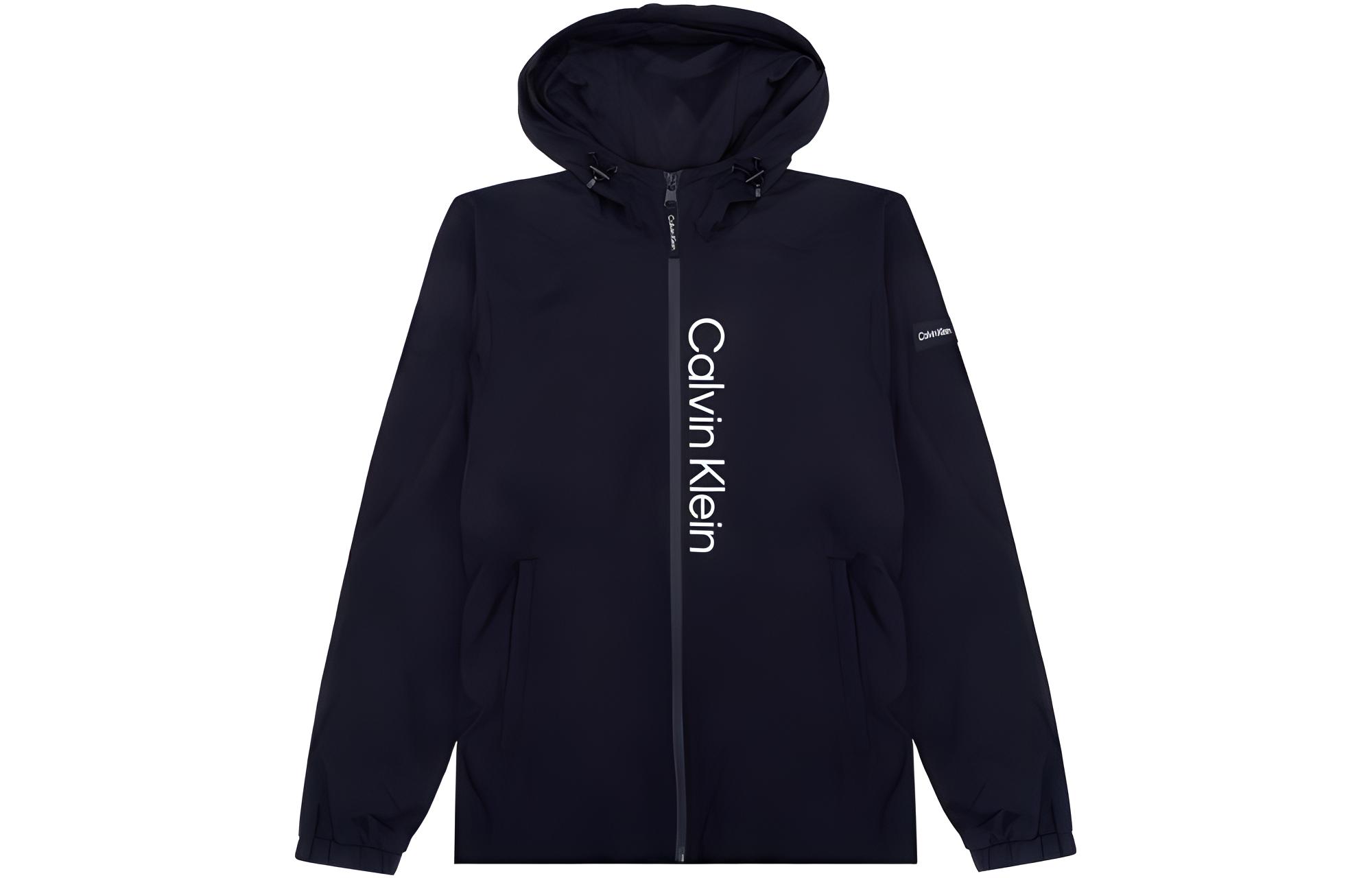 Calvin Klein Logo Print Hooded Jacket Long Sleeve Mens Black CM255105-EBONY