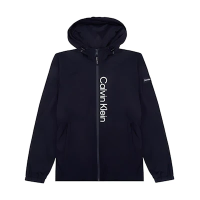Calvin Klein Logo Print Hooded Jacket Long Sleeve Mens Black CM255105-EBONY