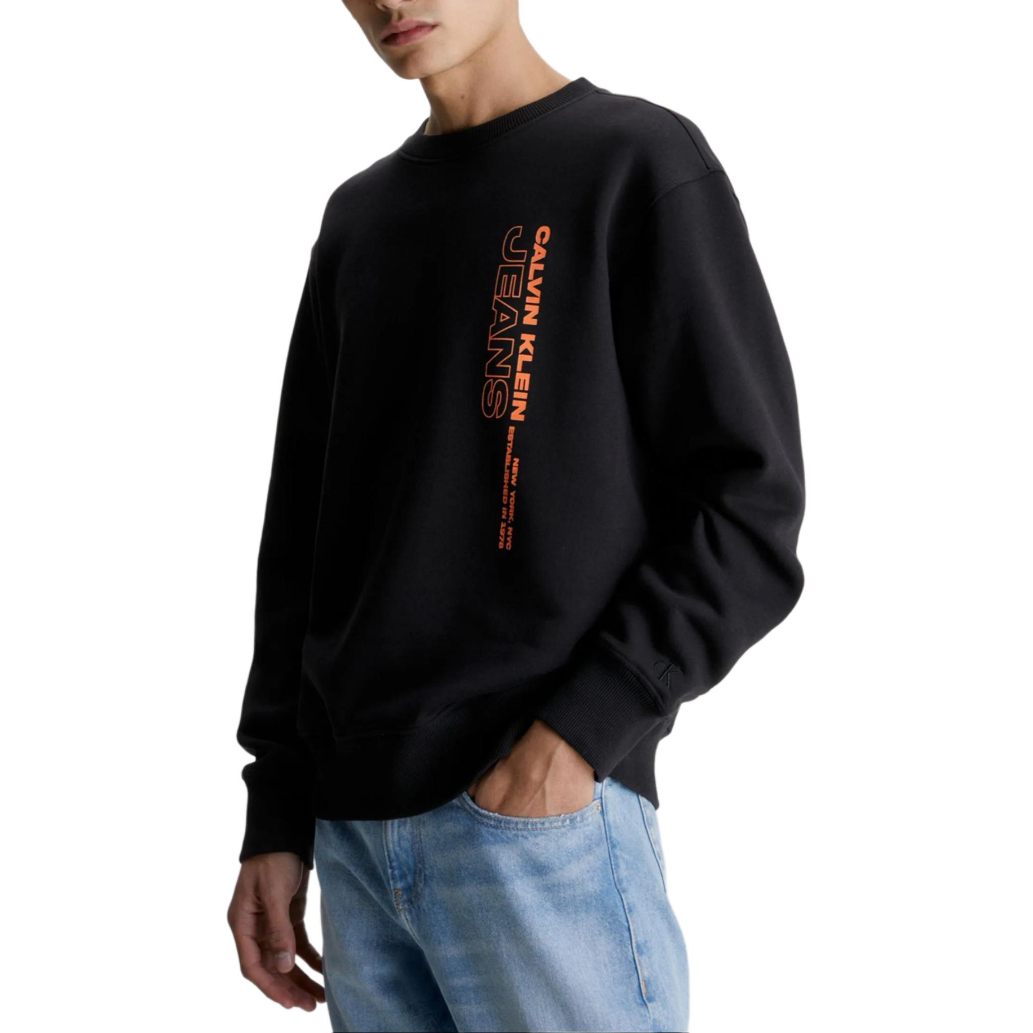 Calvin Klein Logo Print Layered Crewneck Pullover Sweatshirt Black J30J323420-BEH