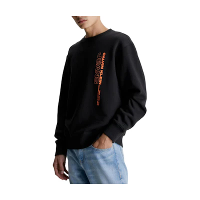 Calvin Klein Logo Print Layered Crewneck Pullover Sweatshirt Black J30J323420-BEH