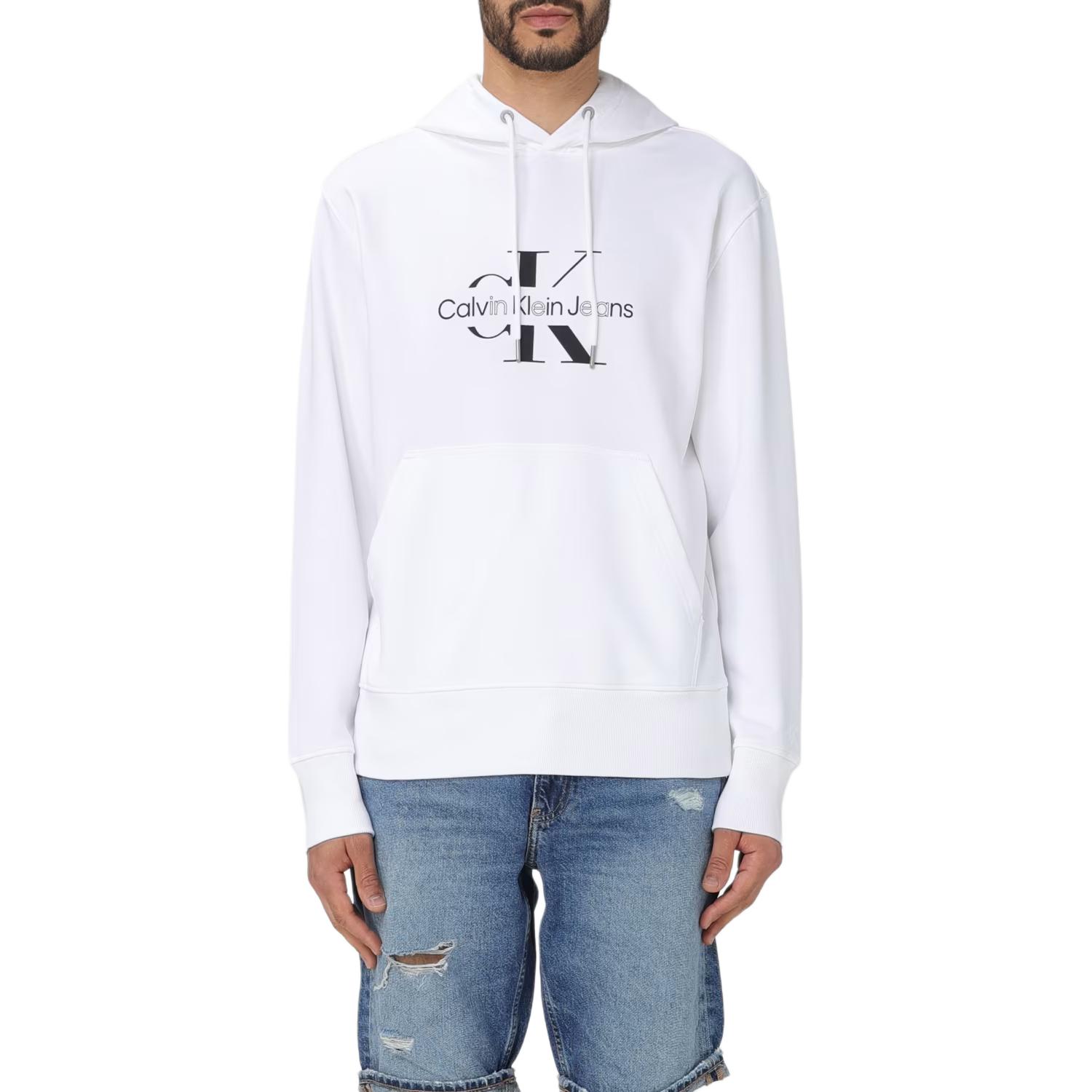 Calvin Klein Logo Print Oversized Hoodie White J30J325429-YAF
