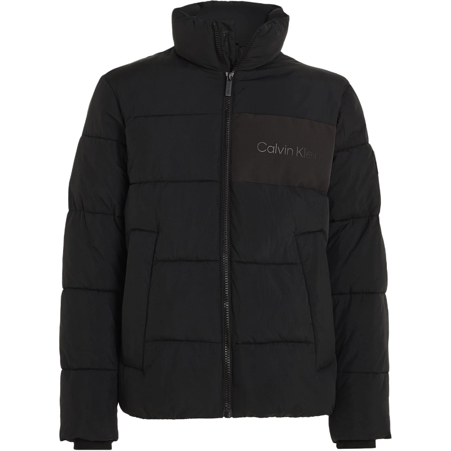 Calvin Klein Logo Print Puffer Jacket Ribbed Knit Zip Black ( EU Edition) K10K112360-BEH