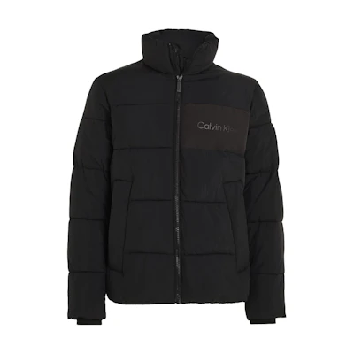 Calvin Klein Logo Print Puffer Jacket Ribbed Knit Zip Black ( EU Edition) K10K112360-BEH