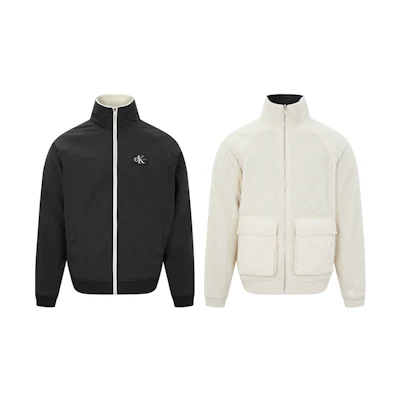 Calvin Klein Logo Print Sherpa Fleece Jacket Unisex in Black/White. J319278