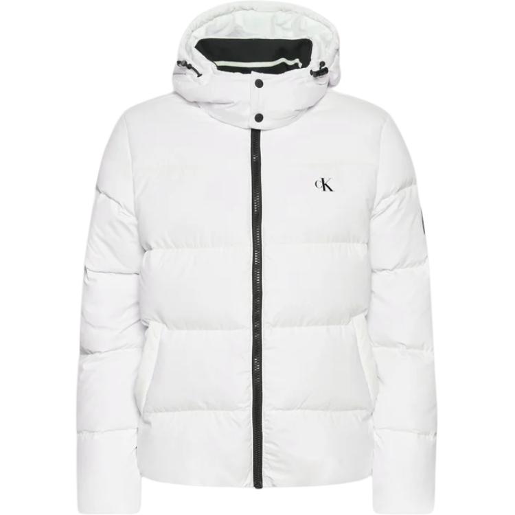 Calvin Klein Logo Printed Hooded Puffer Jacket White - J30J318412-YAF