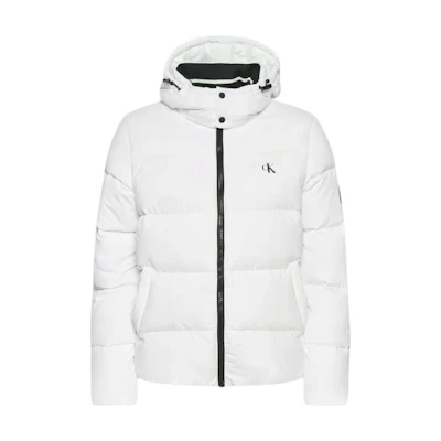 Calvin Klein Logo Printed Hooded Puffer Jacket White - J30J318412-YAF