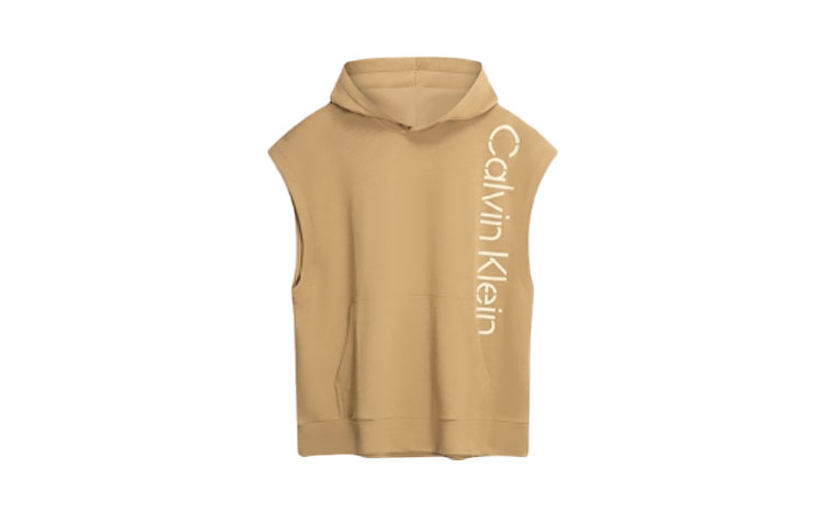 Calvin Klein Loose-Fit Sleeveless Hoodie with Logo Print Khaki 40LM206-PBE