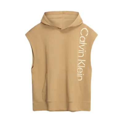 Calvin Klein Loose-Fit Sleeveless Hoodie with Logo Print Khaki 40LM206-PBE