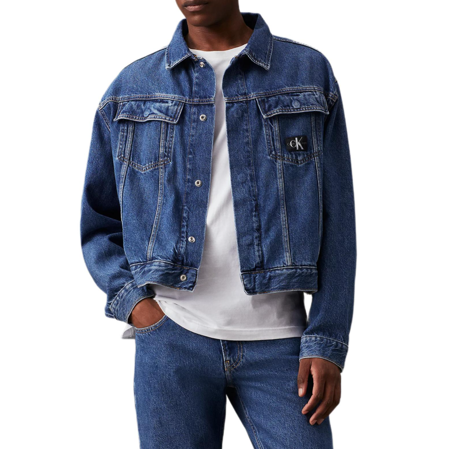 Calvin Klein Loose-Fit Vintage Washed Denim Jacket Dark Blue Edition J30J324721-1BJ