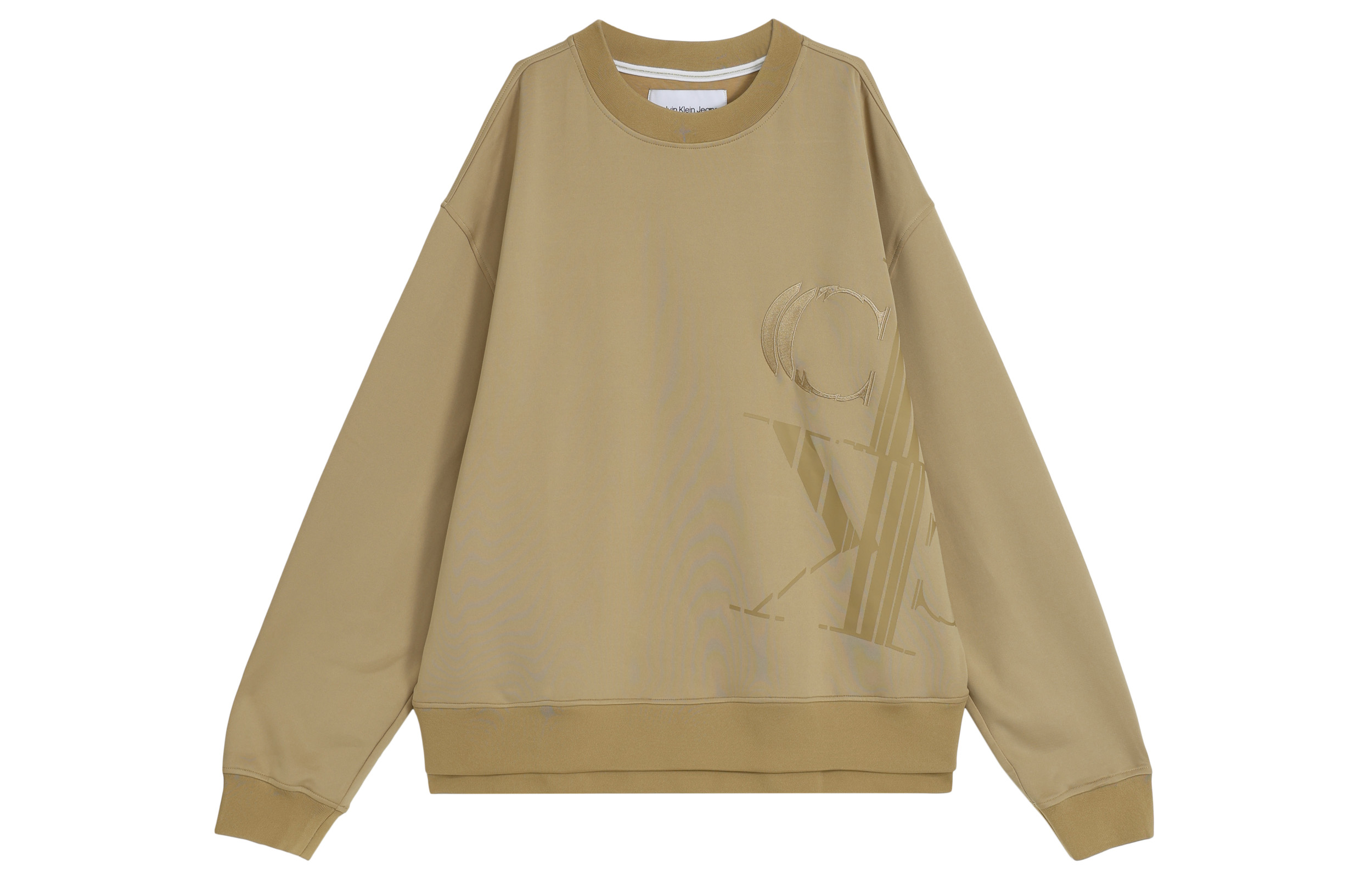 Calvin Klein Loose Fit Letter Print Double-Sided Knit Sweatshirt Beige J322661