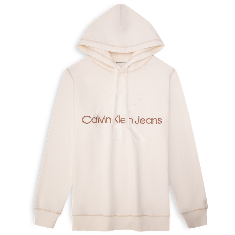Calvin Klein Men’s Classic Cotton Embroidered Logo Hoodie Milk White J325057