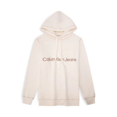 Calvin Klein Men’s Classic Cotton Embroidered Logo Hoodie Milk White J325057