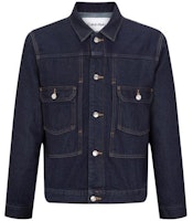 Calvin Klein Minimalist Denim Jacket Unisex Dark Blue Straight Collar Pocket Design 40688ST-5DB Calvin Klein Minimalist Denim Jacket Unisex Dark Blue Straight Collar Pocket Design 40688ST-5DB