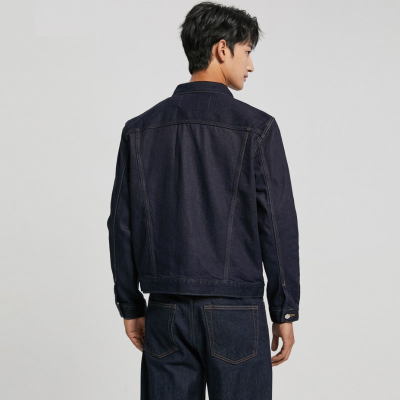 Purchase Calvin Klein Jaket Denim Minimalis Unisex Biru Gelap Kolar Lurus dengan Poket 40688ST-5DB