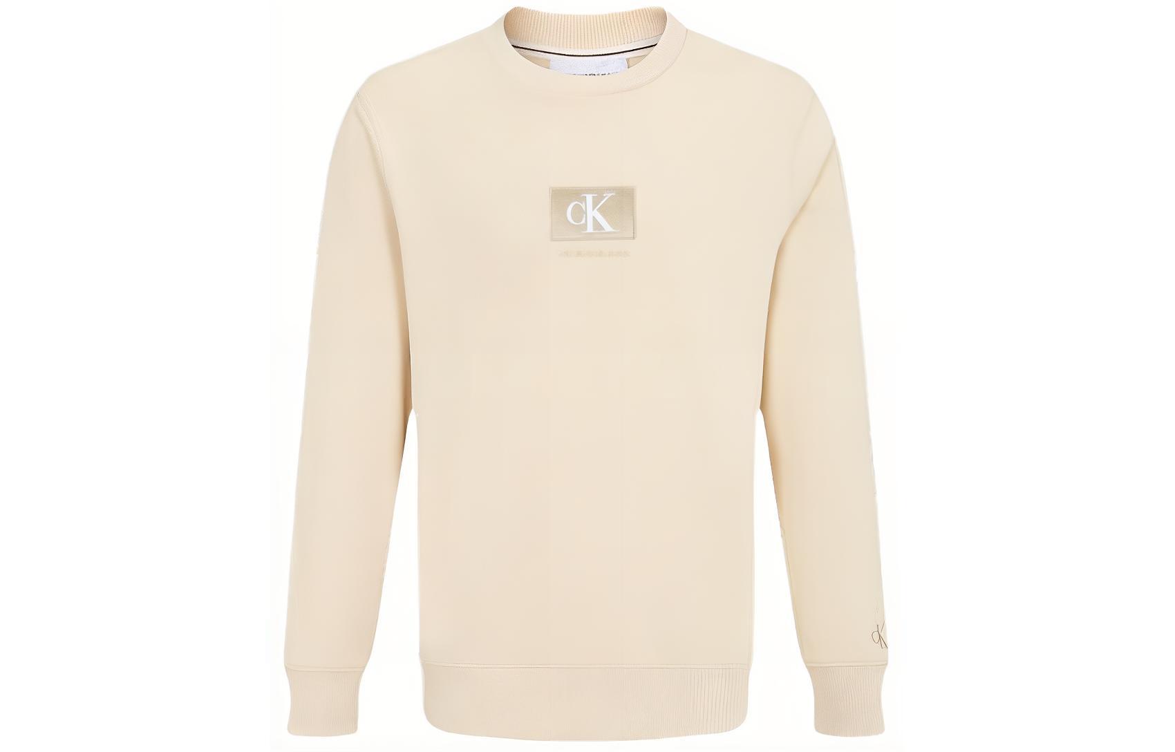 Calvin Klein Minimalist Embroidered Beige Cotton Crewneck Sweatshirt Unisex J400136-ACJ