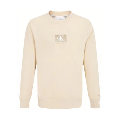 Calvin Klein Minimalist Embroidered Beige Cotton Crewneck Sweatshirt Unisex J400136-ACJ