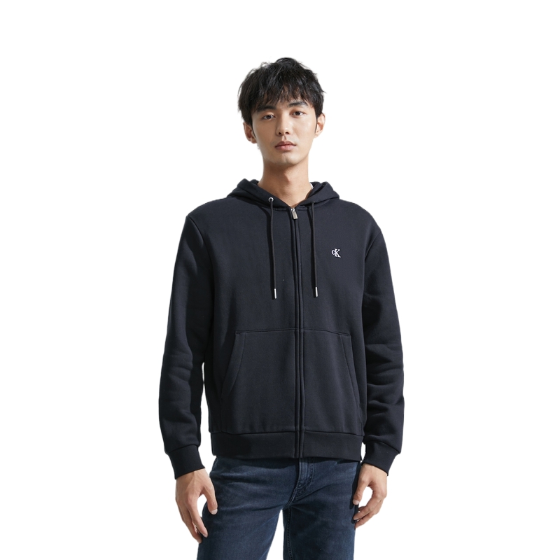 Shop Calvin Klein 极简刺绣抓绒拉链连帽衫 40QM434-BAE