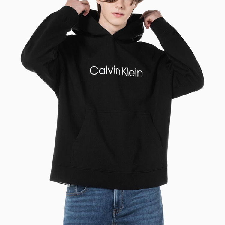 Sizing Calvin Klein 简约刺绣Logo纯棉连帽衫黑色休闲装 40HM231-BAE
