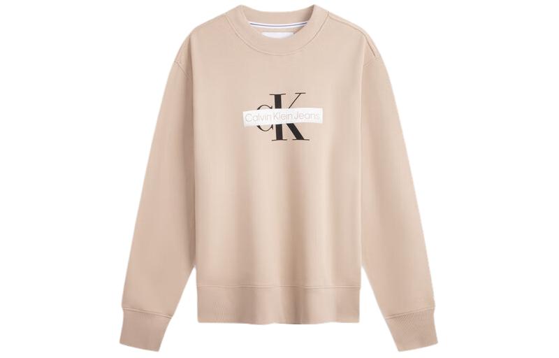 Calvin Klein Minimalist Logo Crewneck Sweatshirt Beige Brown Casual Wear J324113-PED