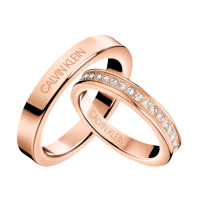 Calvin Klein Minimalist Rose Gold Titanium Steel Diamond Couple Rings Set KJ06CPPR