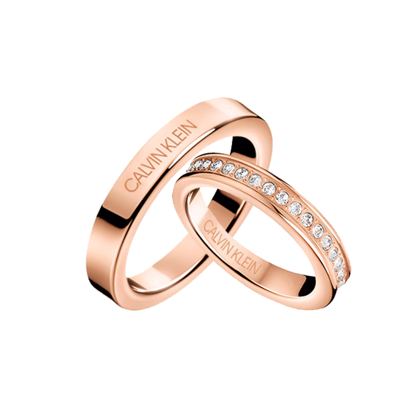Lookbook Calvin Klein Minimalist Rose Gold Titanium Steel Diamond Couple Rings Set KJ06CPPR