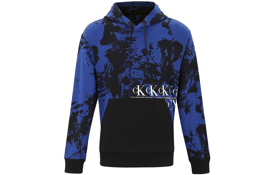 Calvin Klein Monogram Pattern Hoodie Blue Black Pullover Sweater J318295-0GL
