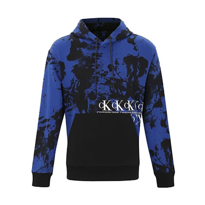 Calvin Klein Monogram Pattern Hoodie Blue Black Pullover Sweater J318295-0GL