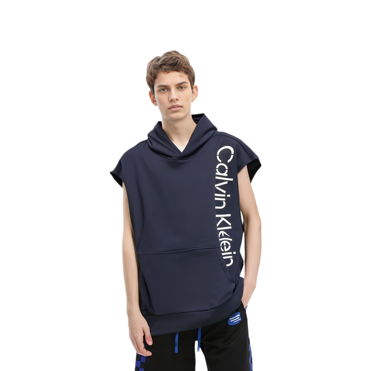 Shop 卡尔文克莱因 海军蓝宽松无袖连帽衫带Logo印花 40LM206CEF