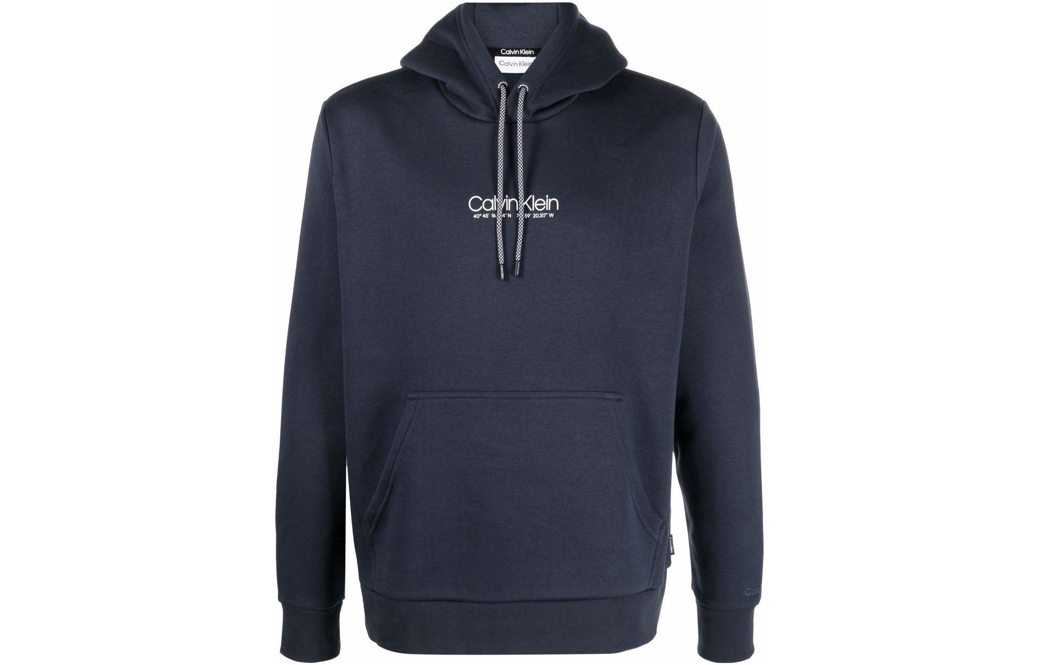 Calvin Klein Navy Solid Hoodie with Drawstring K10K108057-DW4
