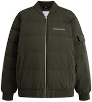 Calvin Klein Olive Green Logo Print Quilted Down Jacket Unisex Winter Collection J324342-LDD Calvin Klein Olive Green Logo Print Quilted Down Jacket Unisex Winter Collection J324342-LDD