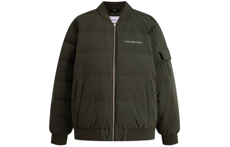 Order カルバンクライン オリーブグリーン ロゴプリント キルティングダウンジャケット ユニセックス 冬コレクション J324342-LDD