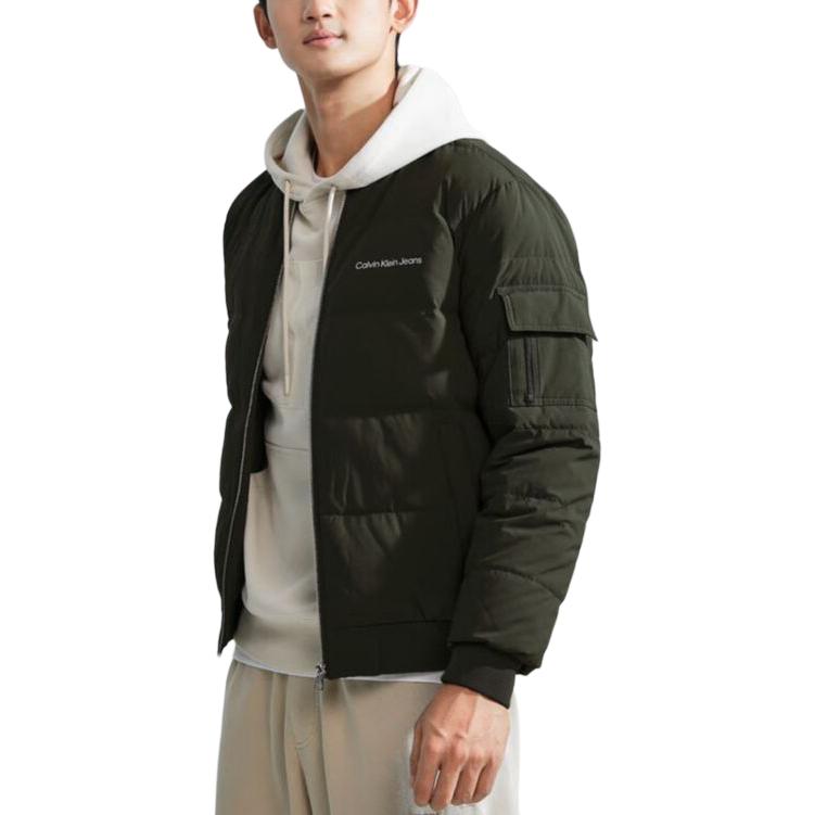 Shop カルバンクライン オリーブグリーン ロゴプリント キルティングダウンジャケット ユニセックス 冬コレクション J324342-LDD